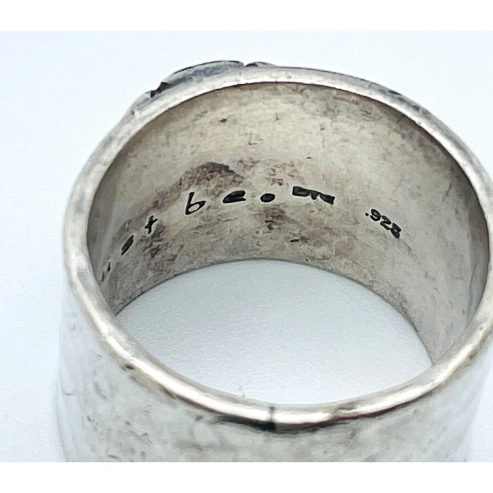 Wide Band Sterling Silver Hammered Ring Circle Pebbles Just Be 925 Size 7 - 7.5
